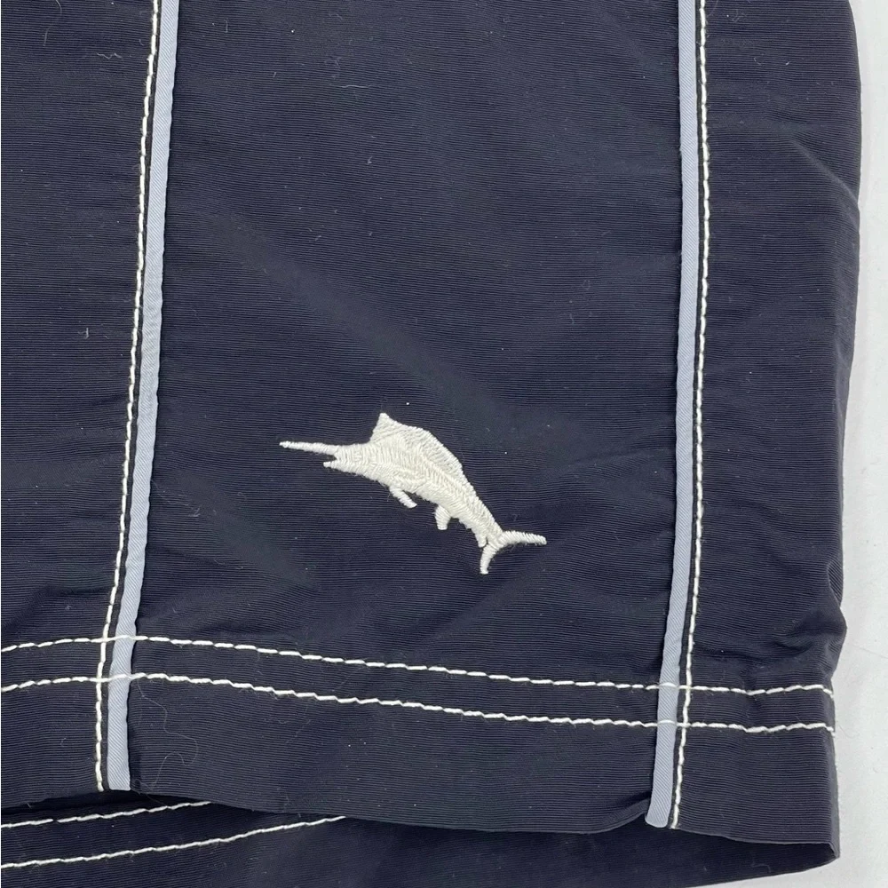 Tommy Bahama‎ Black w/ White Logo Nylon Swim Trunks Bathing Suit Mesh Lined XL